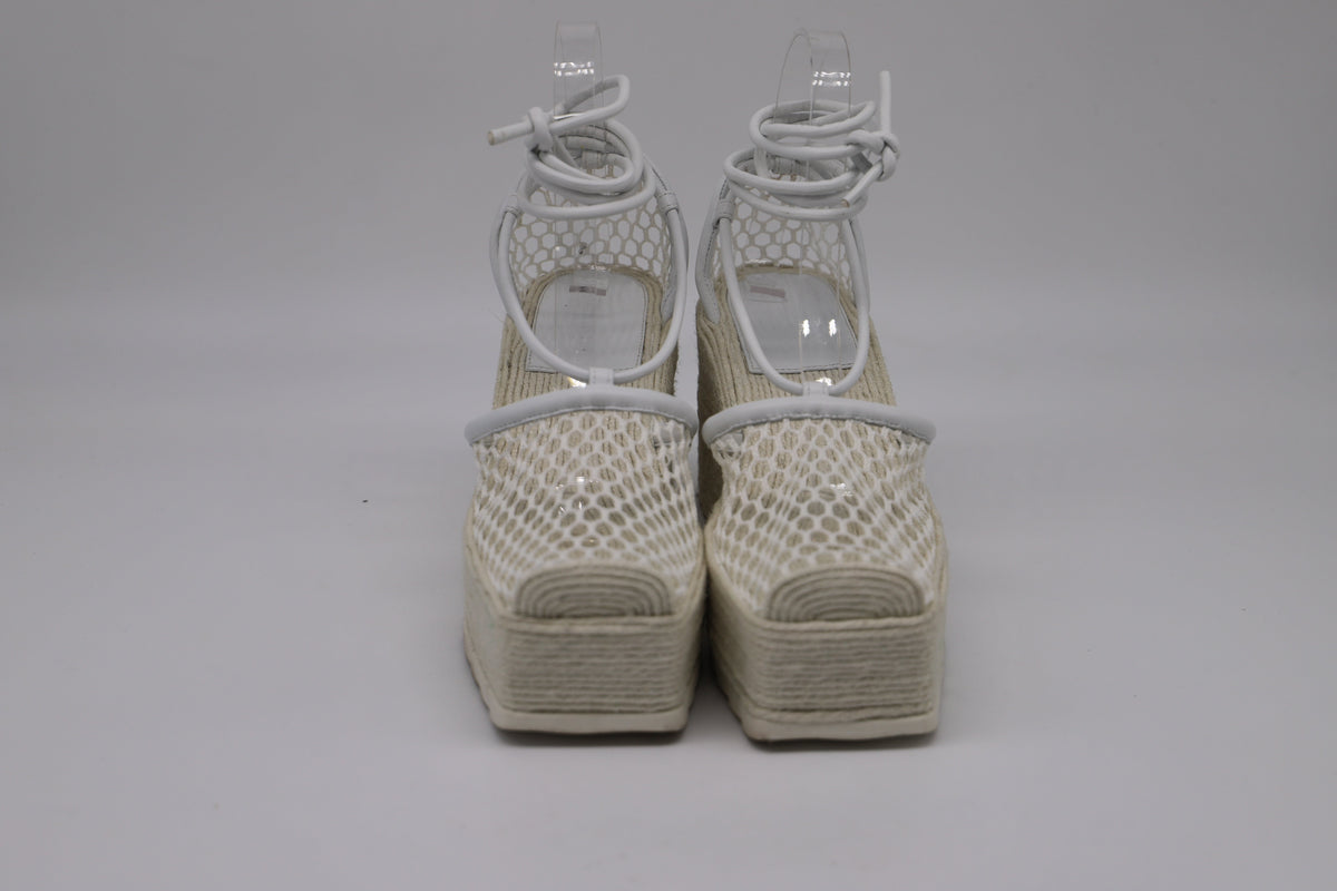 Bottega Veneta Stretch Lace-Up Wedge Espadrilles in White Leather