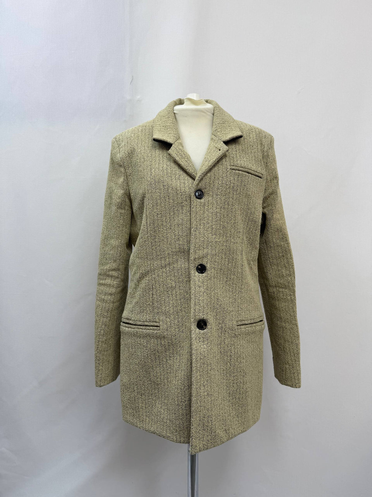 Bottega Veneta Single-Breasted Herringbone Blazer in Beige Polyamide