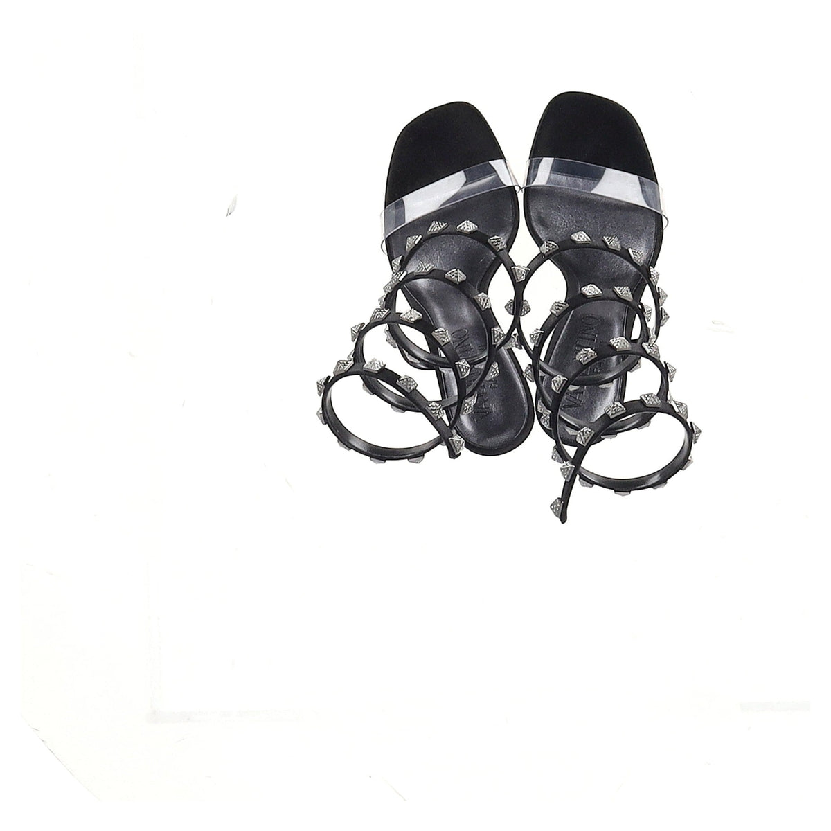 Valentino Garavani Rockstud Wrap Around Sandal Heels in Black Leather