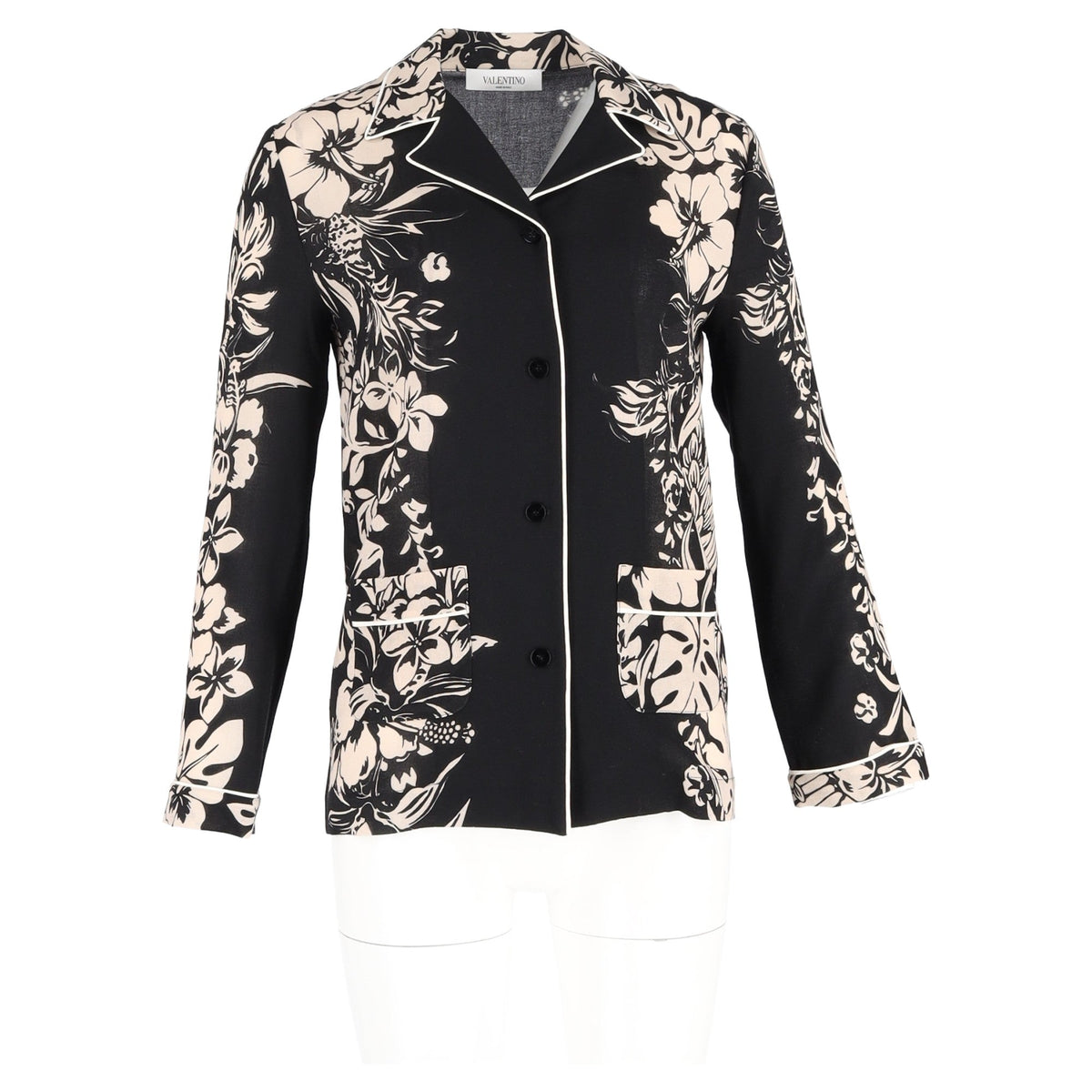 Valentino Cuban-Collar Shirt in Floral-Print Silk