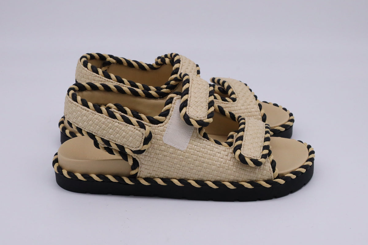 Bottega Veneta Jack Woven Slingback Sandals in Beige Raffia