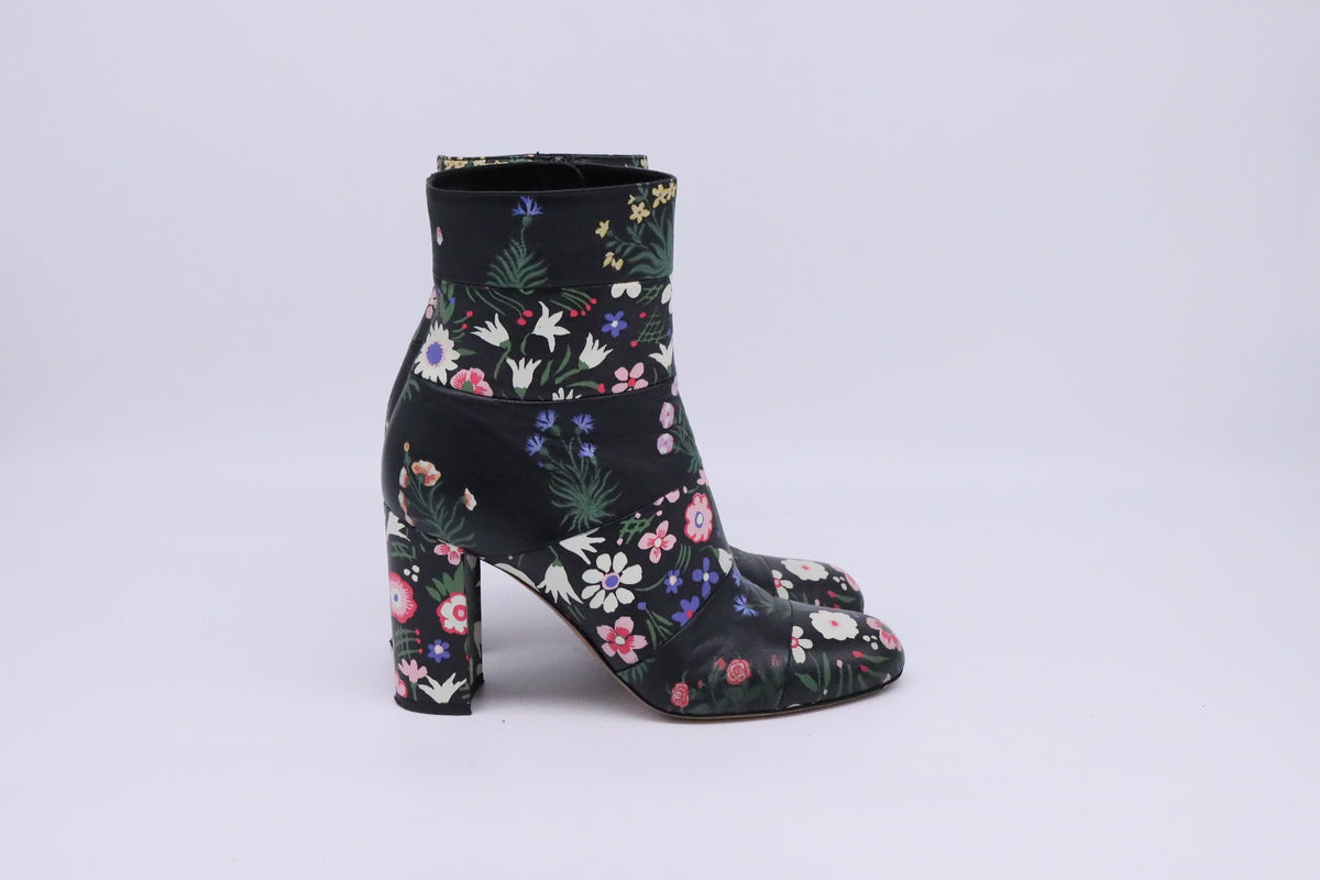 Valentino Garavani Floral Printed Ankle Boots in Multicolor Leather