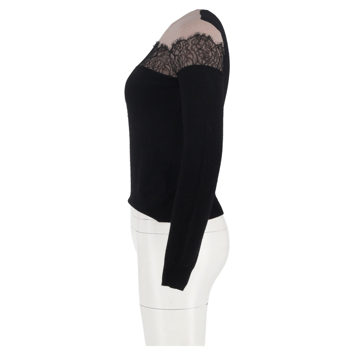 Valentino Garavani Lace-Trimmed Sweater in Black and Beige Wool
