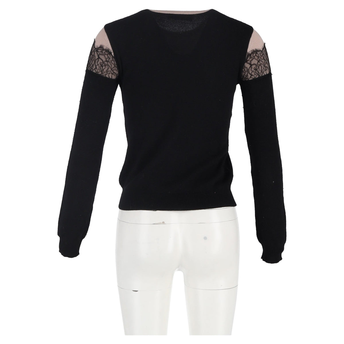 Valentino Garavani Lace-Trimmed Sweater in Black and Beige Wool