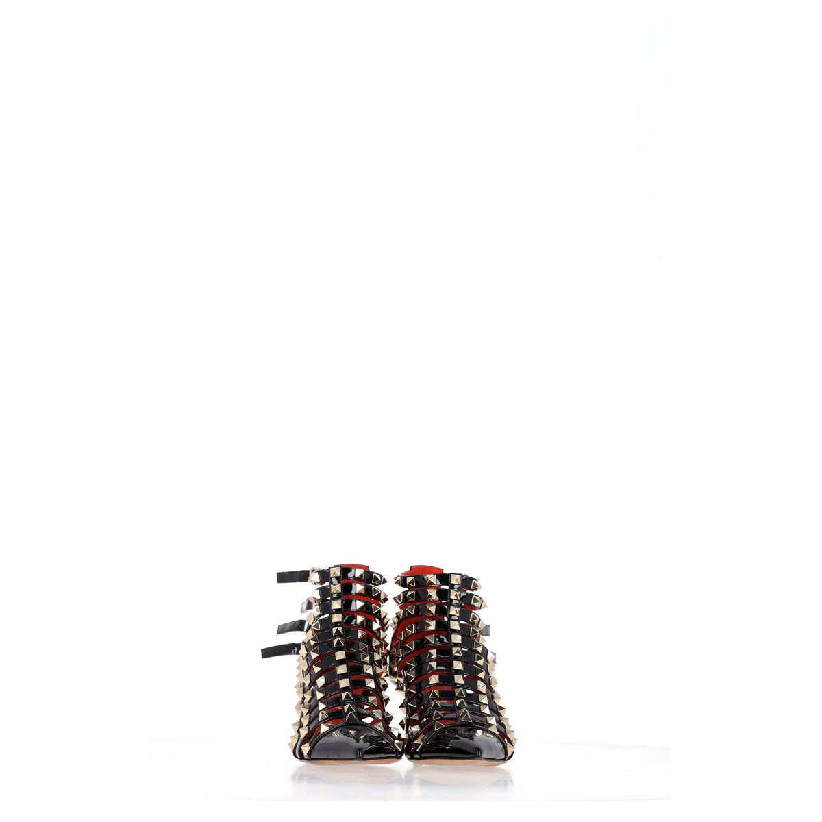 Valentino Alcove Rockstud Gladiator Booties in Black Patent Leather