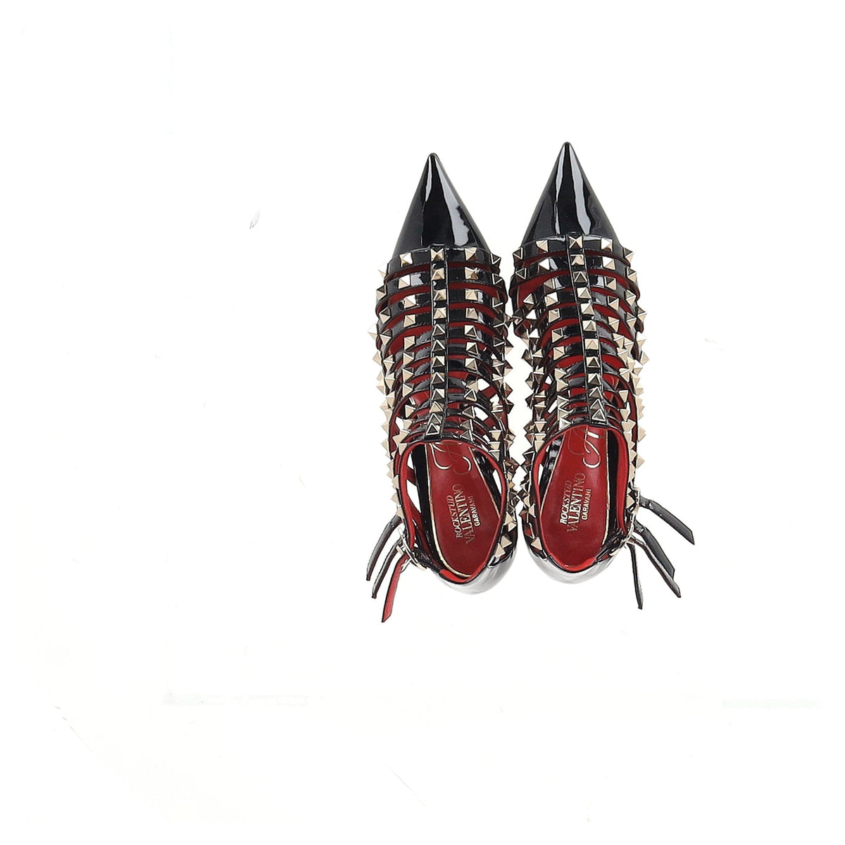Valentino Alcove Rockstud Gladiator Booties in Black Patent Leather
