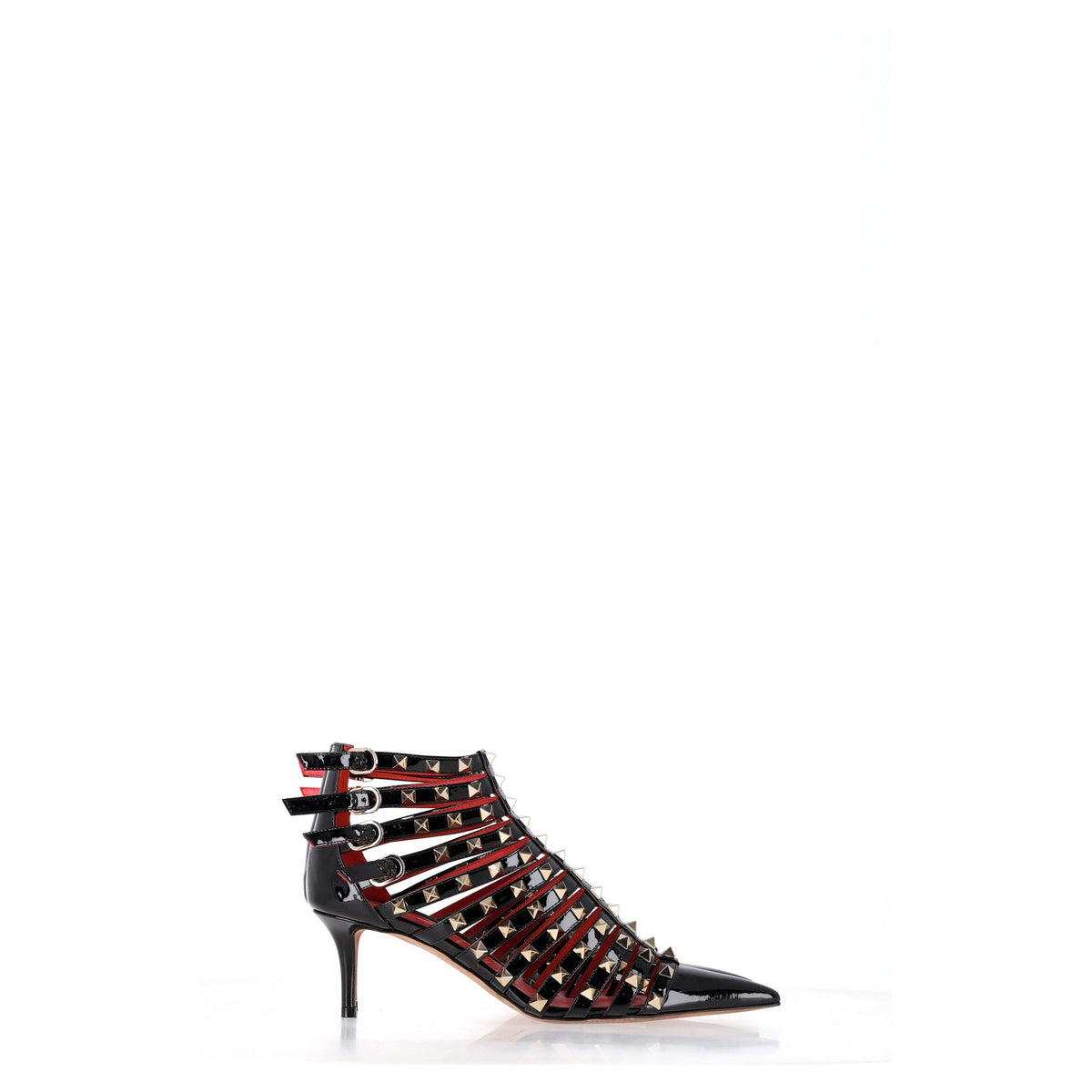 Valentino Alcove Rockstud Gladiator Booties in Black Patent Leather