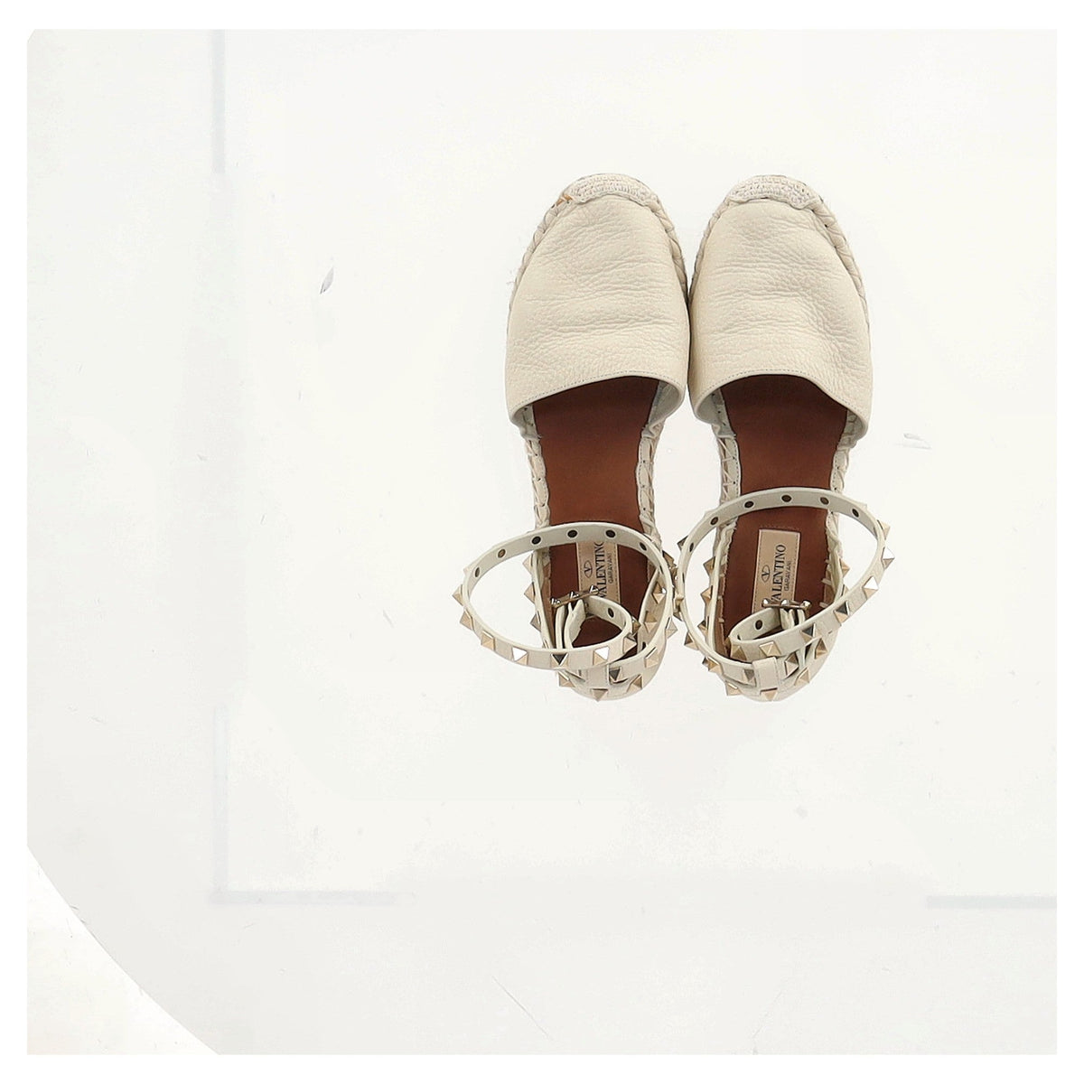 Valentino Rockstud Espadrille Flats in White Leather