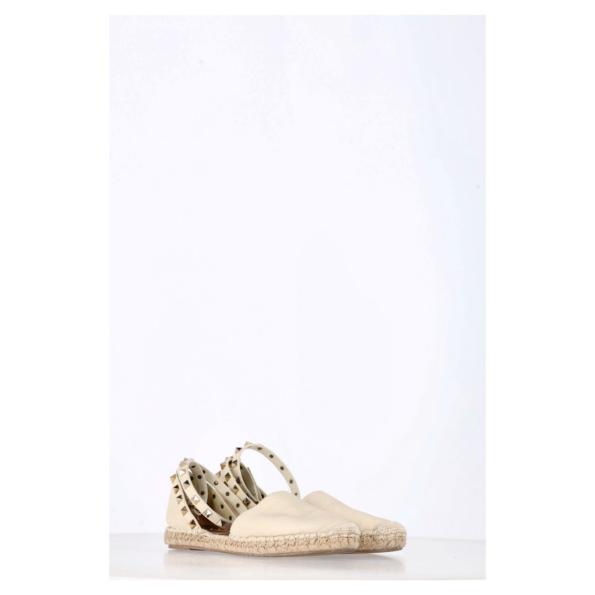Valentino Rockstud Espadrille Flats in White Leather