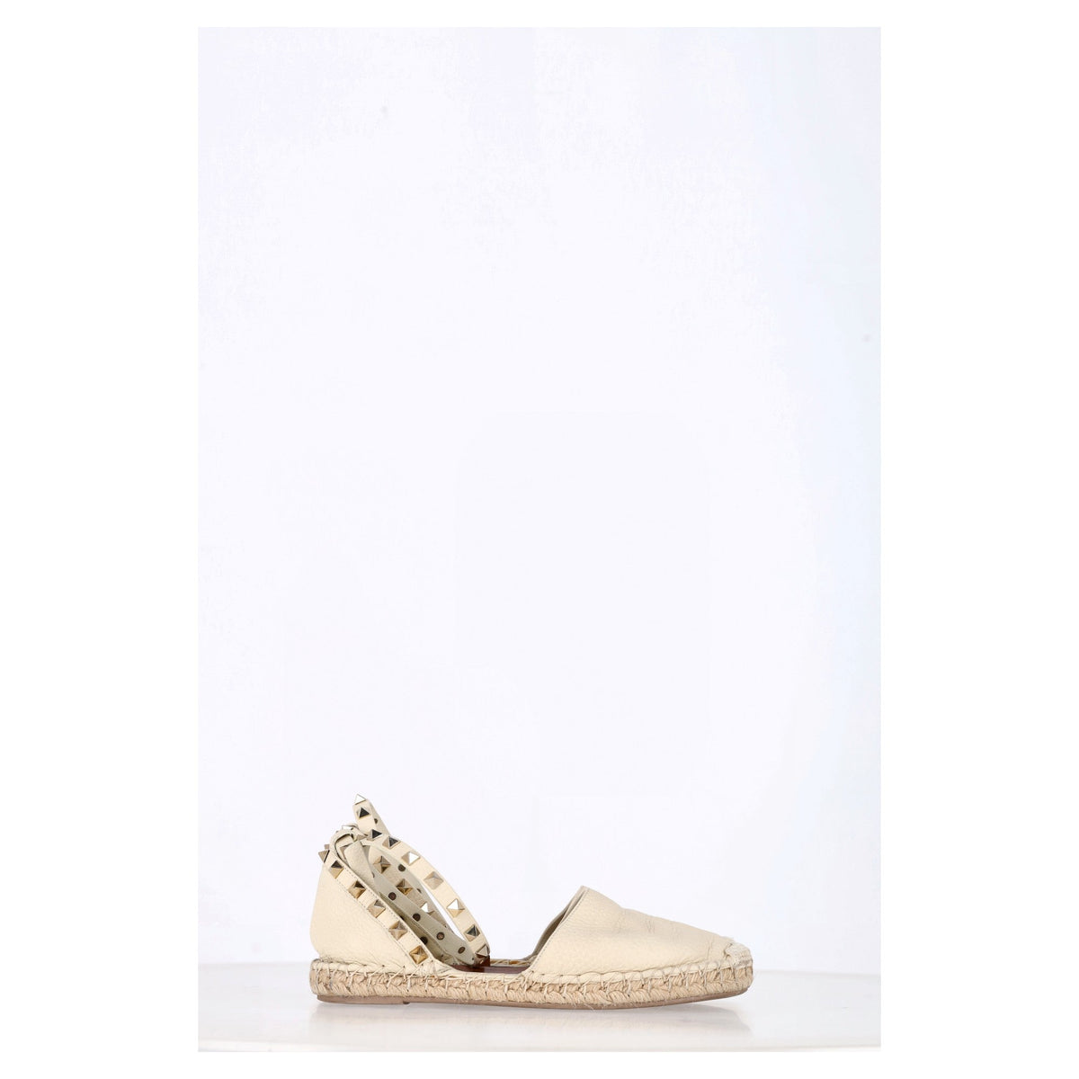 Valentino Rockstud Espadrille Flats in White Leather