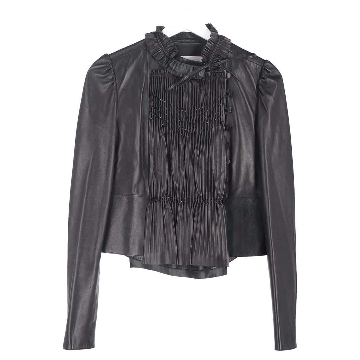 Valentino Pleated Jacket in Black Leather
