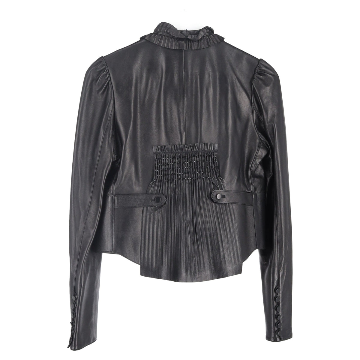 Valentino Pleated Jacket in Black Leather