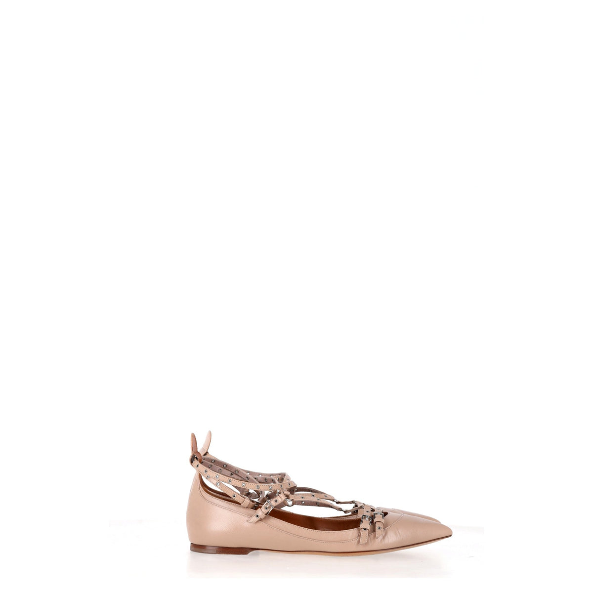 Valentino Garavani Love Latch Ballet Flats in Beige Leather