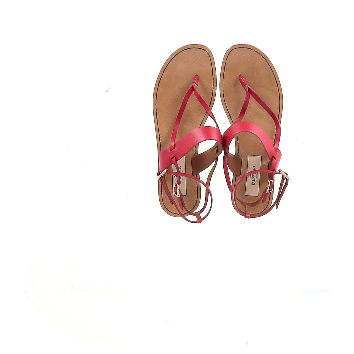 Valentino Garavani Thong Ankle Strap Flat Sandals in Pink Leather