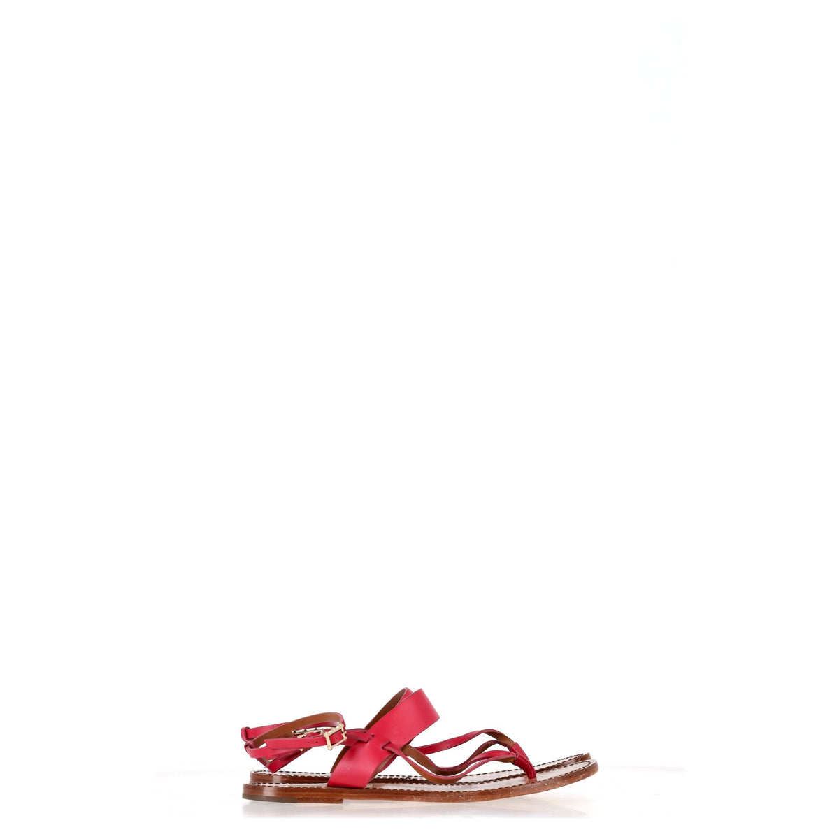 Valentino Garavani Thong Ankle Strap Flat Sandals in Pink Leather