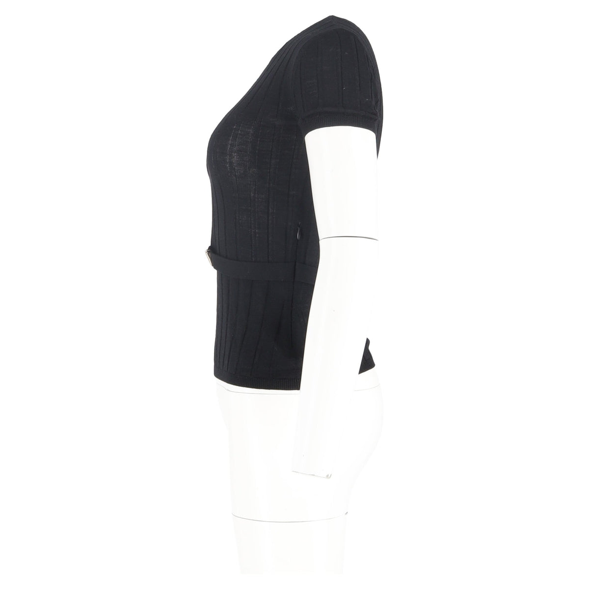 Valentino Garavani Belted Ribbed-Knit T-shirt in Black Wool