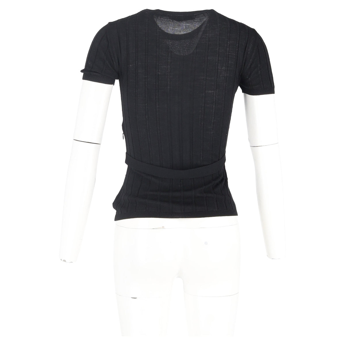 Valentino Garavani Belted Ribbed-Knit T-shirt in Black Wool
