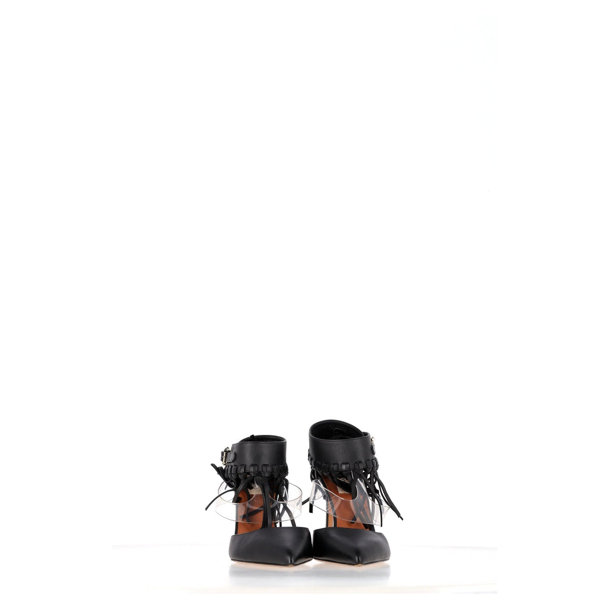 Valentino Garavani Fringed Ankle Strap Pumps in Black Leather