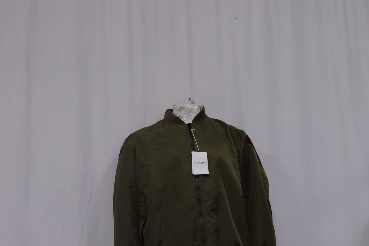 Valentino Garavani Zipped Butterfly Patchwork Bomber Jacket in Olive Polyamide