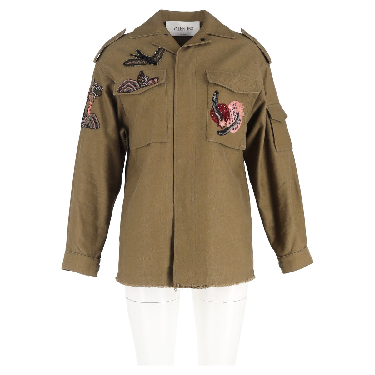 Valentino Embroidered Military Jacket in Olive Green Cotton