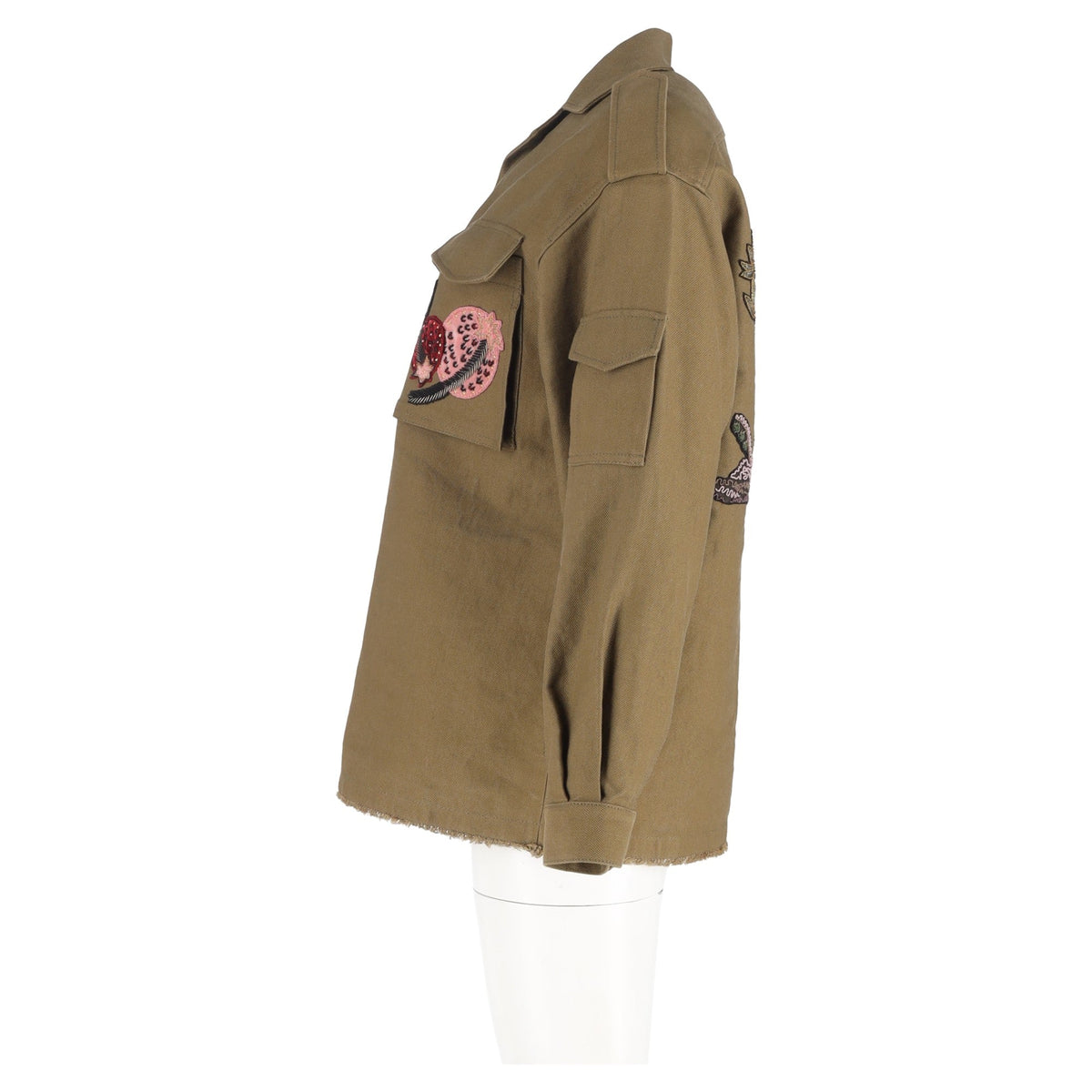 Valentino Embroidered Military Jacket in Olive Green Cotton