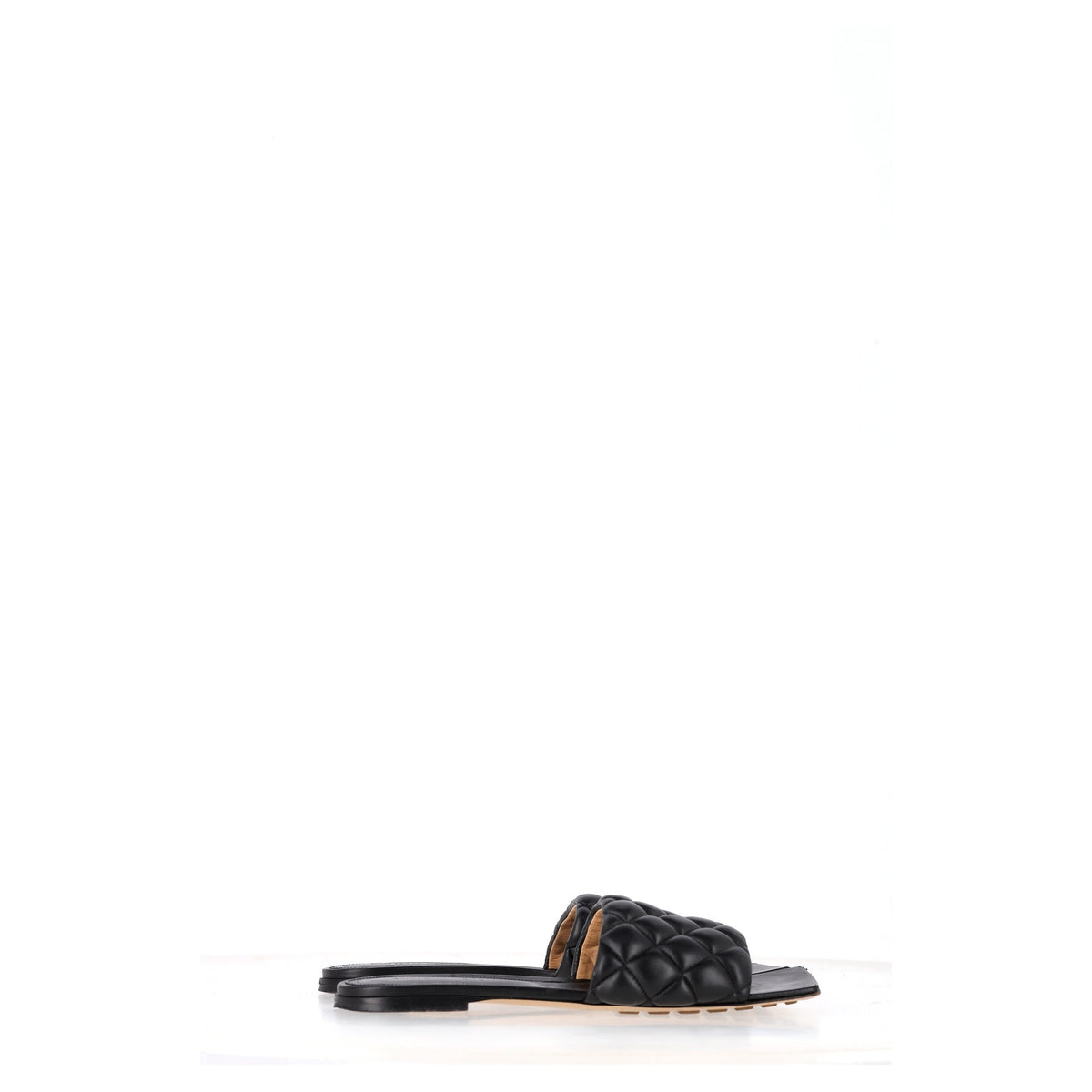 Bottega Veneta Padded Slide Flat Sandals in Black Lamb Leather