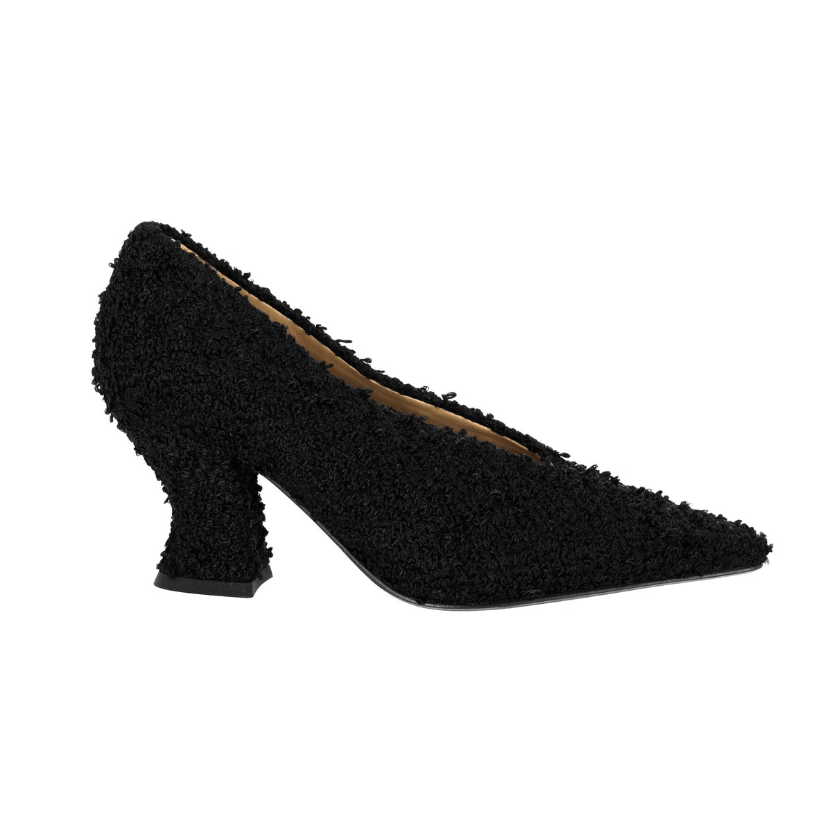 Bottega Veneta Almond Tweed Pumps in Black Wool Tweed