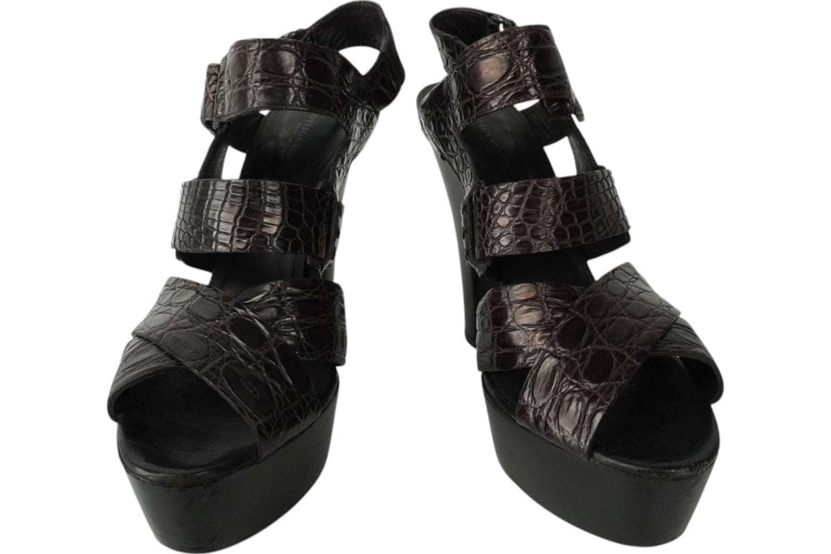 Bottega Veneta Crocodile Embossed Leather Strap Heels