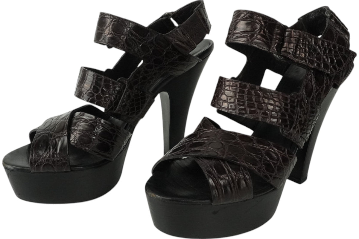 Bottega Veneta Crocodile Embossed Leather Strap Heels