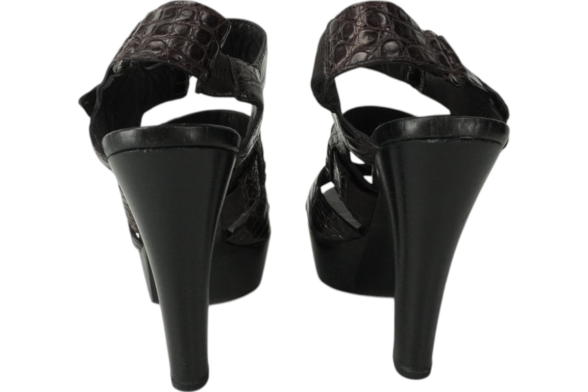Bottega Veneta Crocodile Embossed Leather Strap Heels