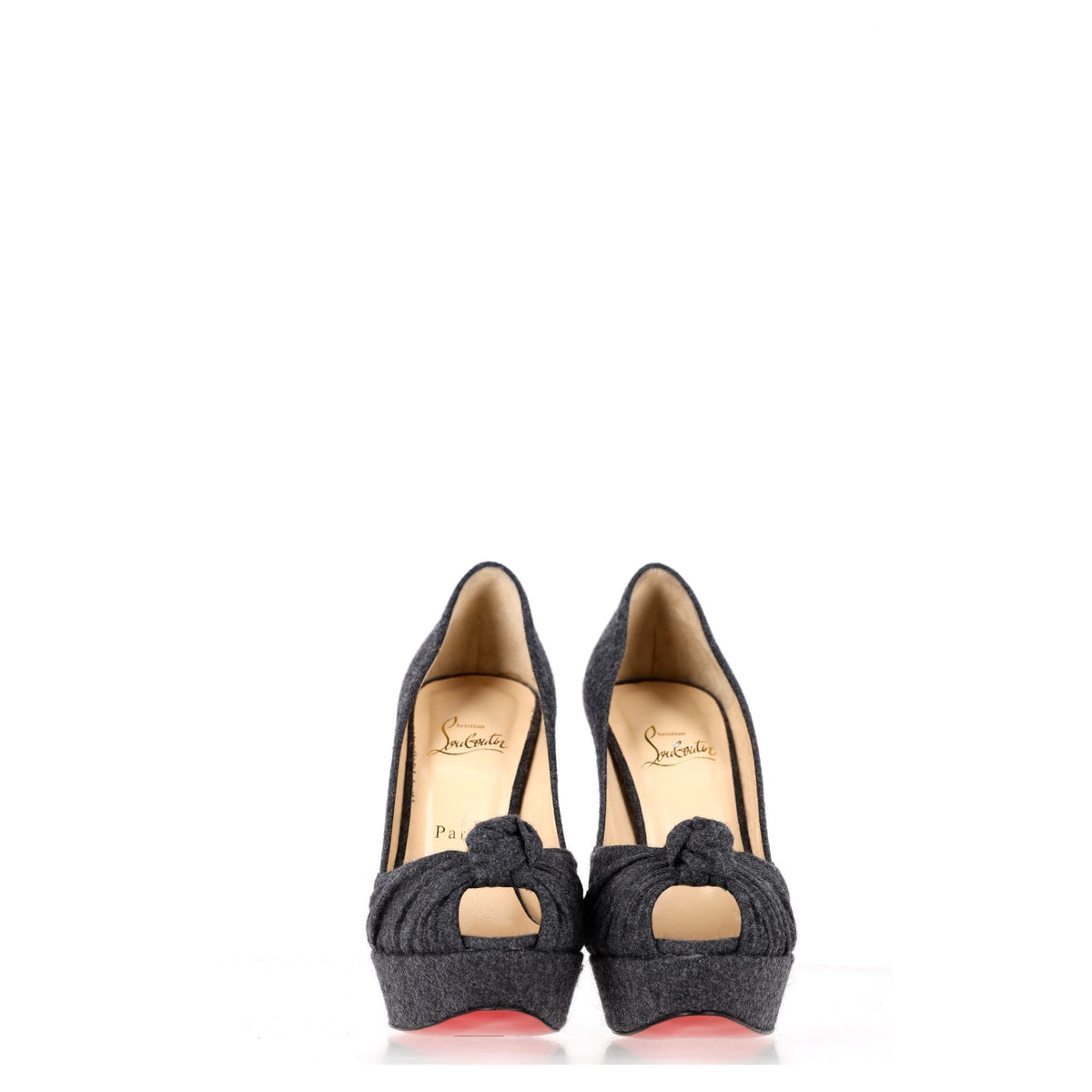 Christian Louboutin Jenny Platform Knot Peep Toe Pumps in Grey Wool