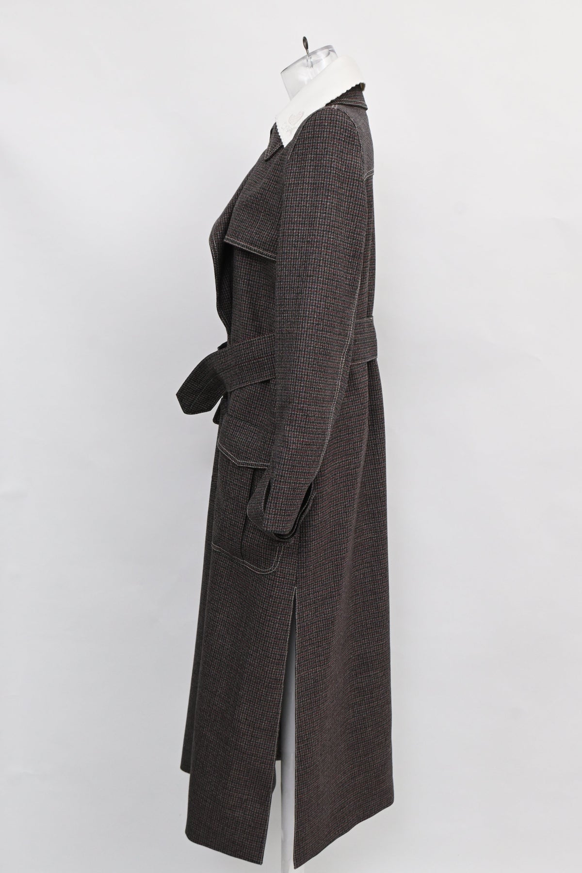Fendi Gingham Double-Breasted Coat in Brown Wool