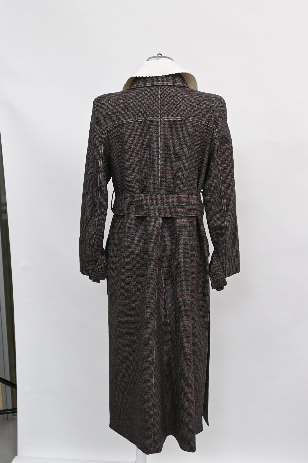Fendi Gingham Double-Breasted Coat in Brown Wool