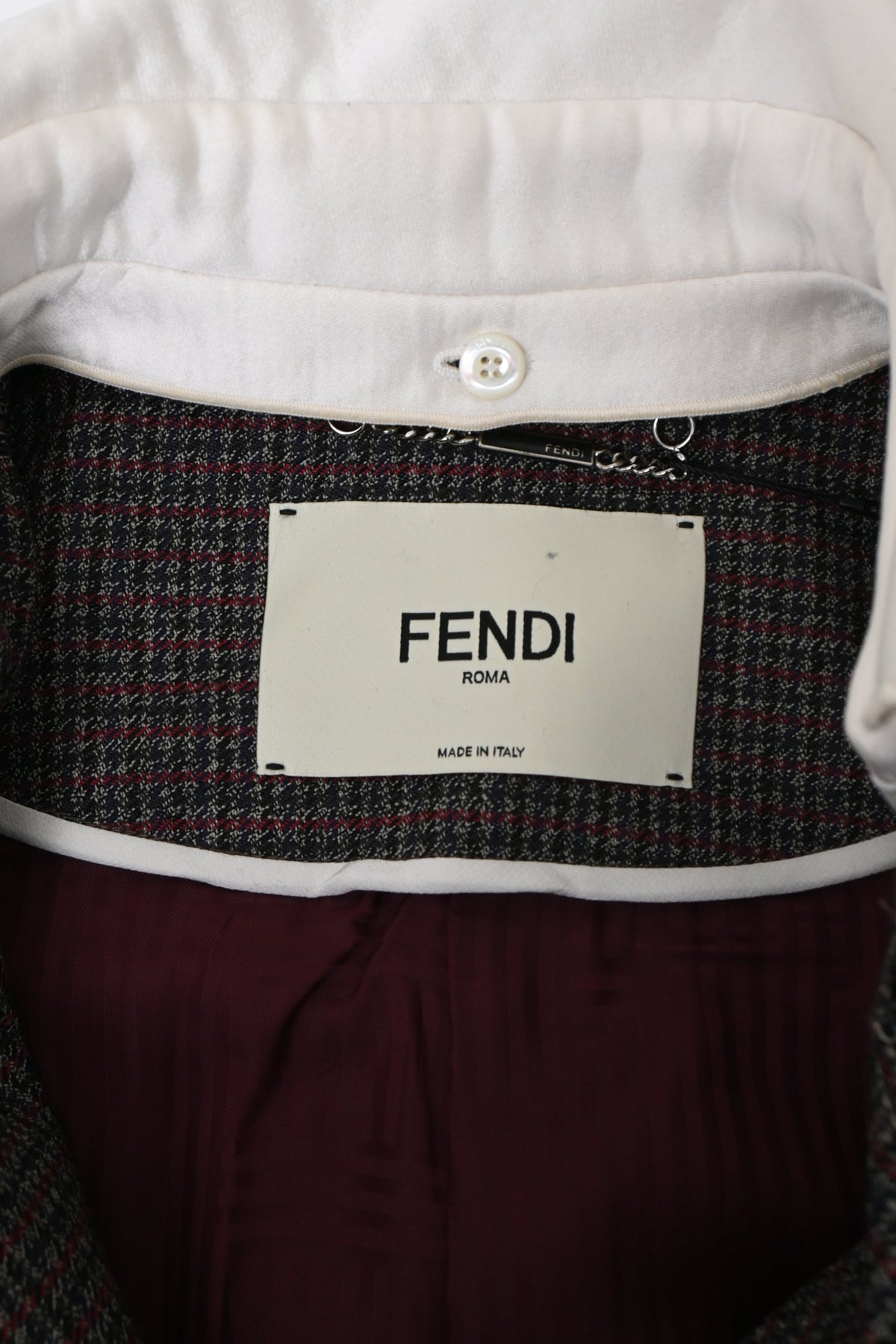 Fendi Gingham Double-Breasted Coat in Brown Wool