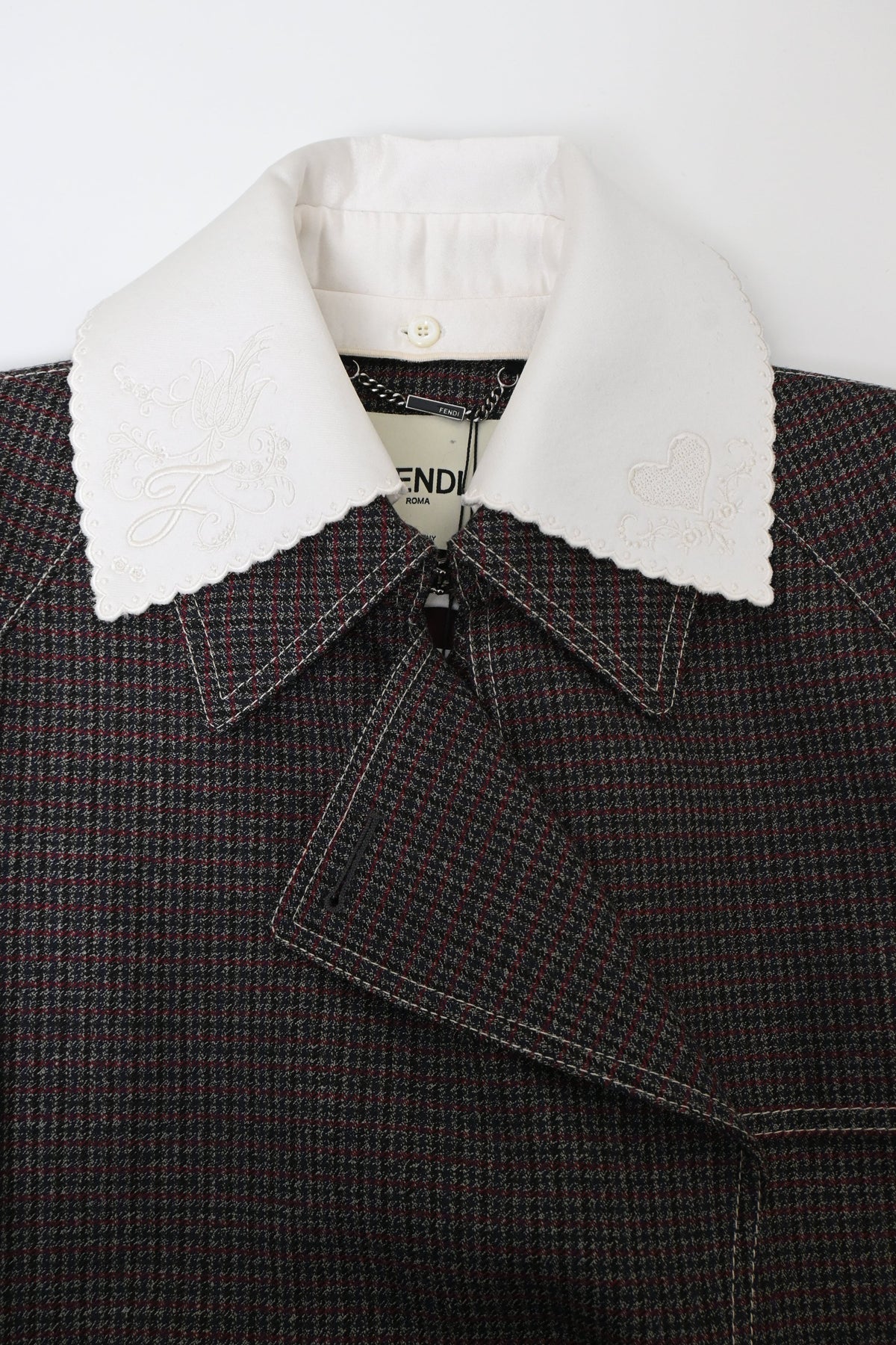 Fendi Gingham Double-Breasted Coat in Brown Wool