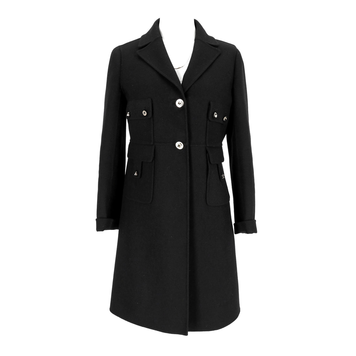 Valentino Single-Breasted Long Coat in Black Wool