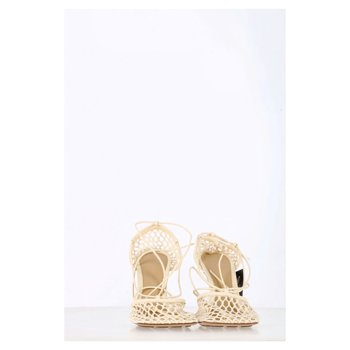 Bottega Veneta Mesh Stretch Ankle Tie Sandals in White Leather