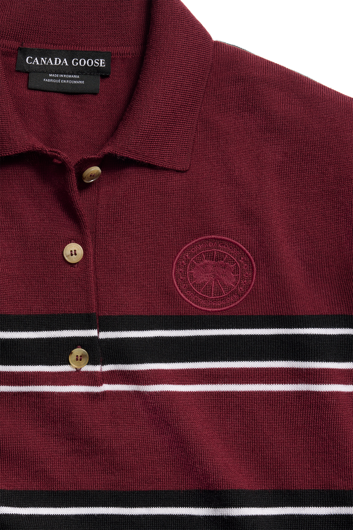 Melrose 条纹针织长袖 Polo 衫