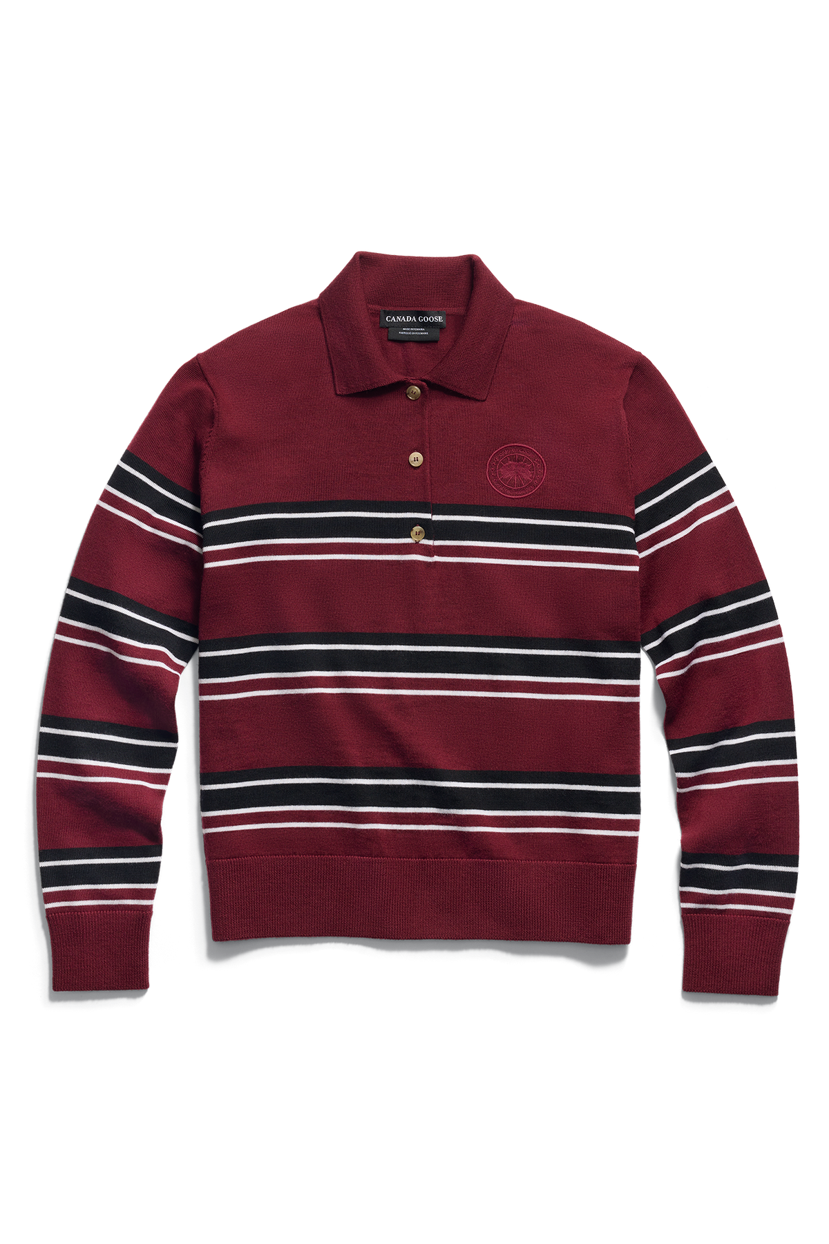 Melrose 条纹针织长袖 Polo 衫