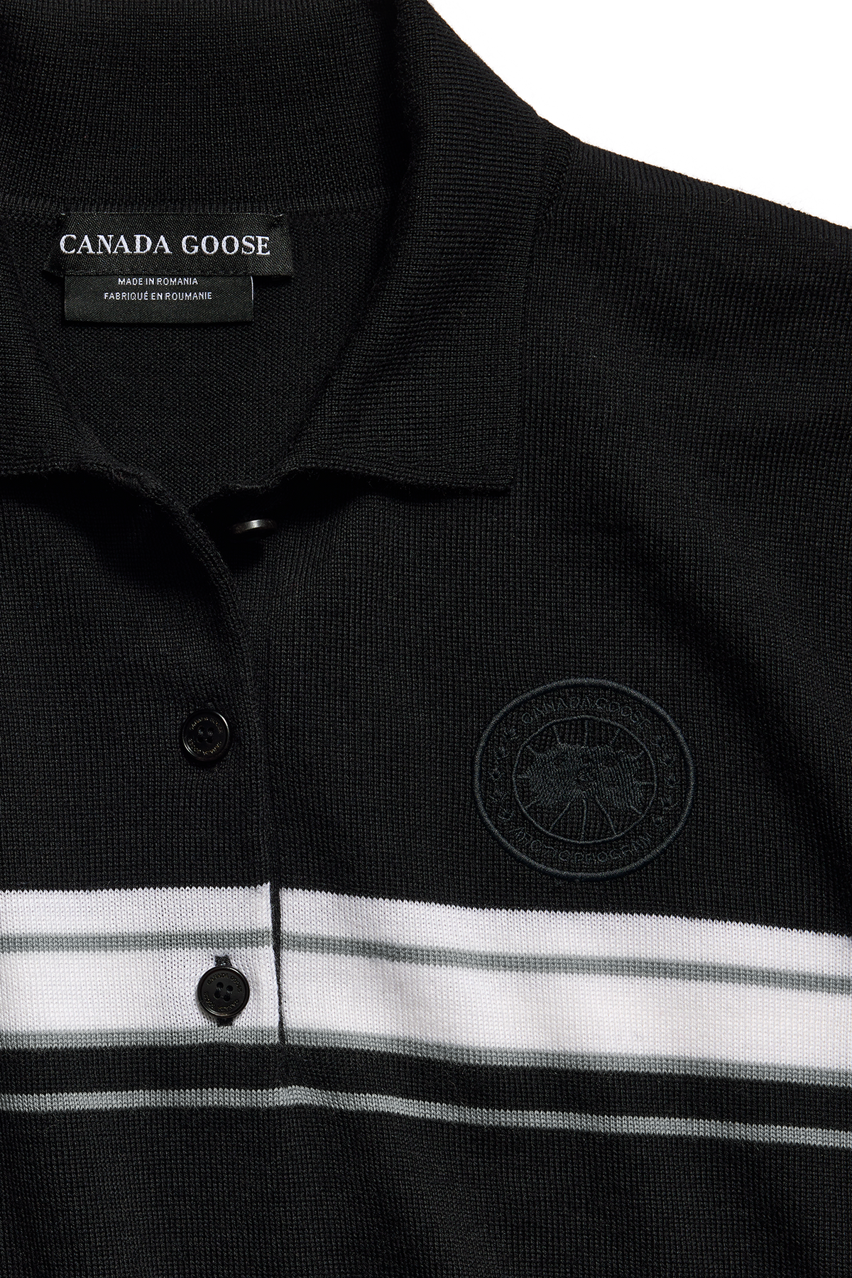 Melrose 条纹针织长袖 Polo 衫