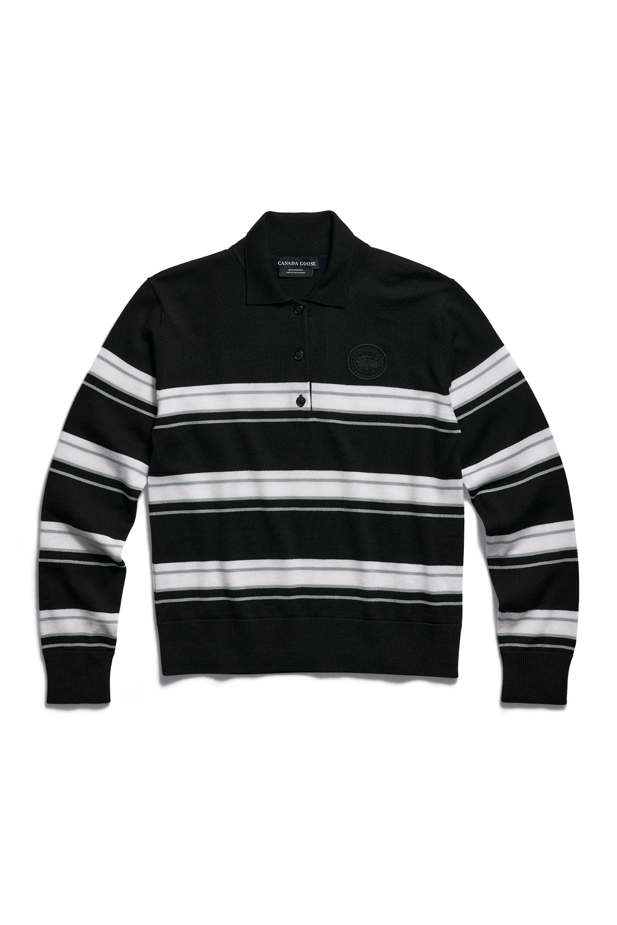 Melrose 条纹针织长袖 Polo 衫