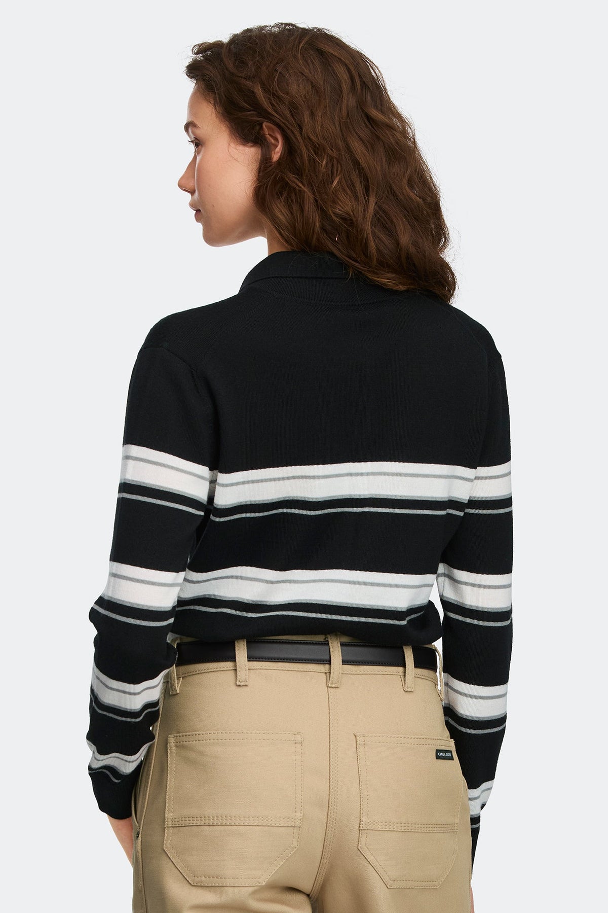 Melrose 条纹针织长袖 Polo 衫
