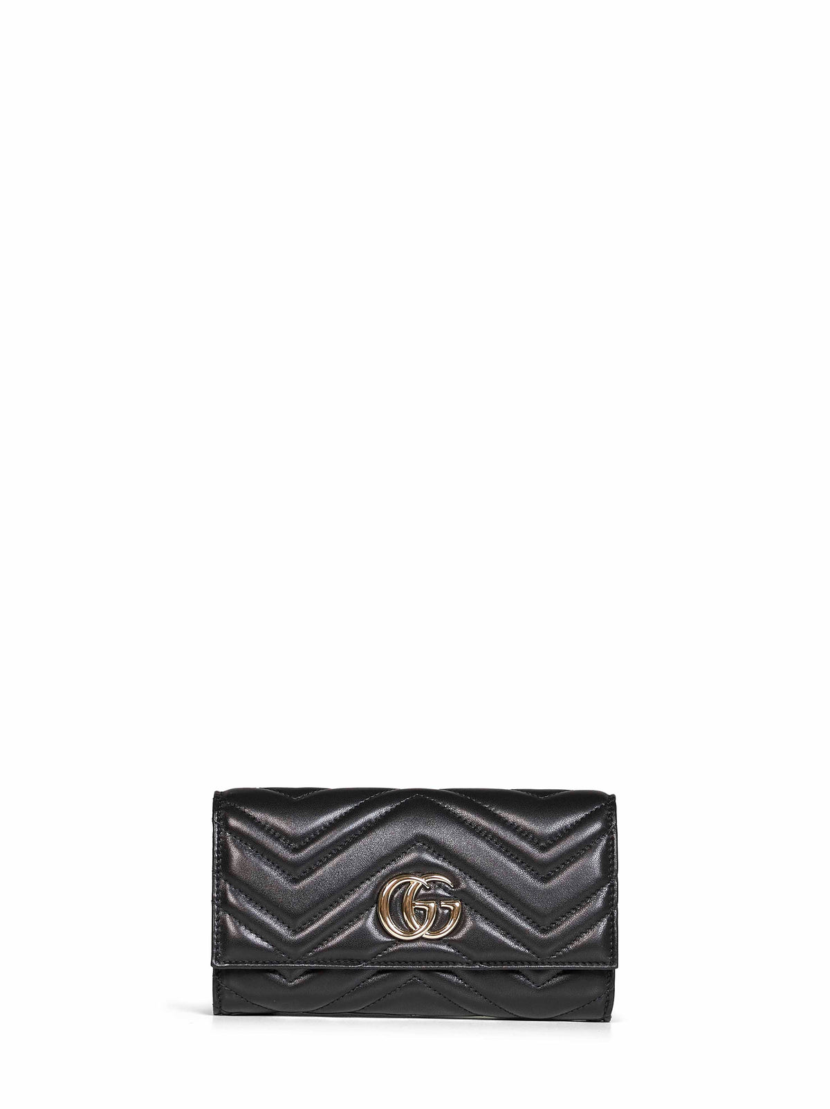 Gucci Women Black Leather Gg Marmont Continental Wallet<Br/>