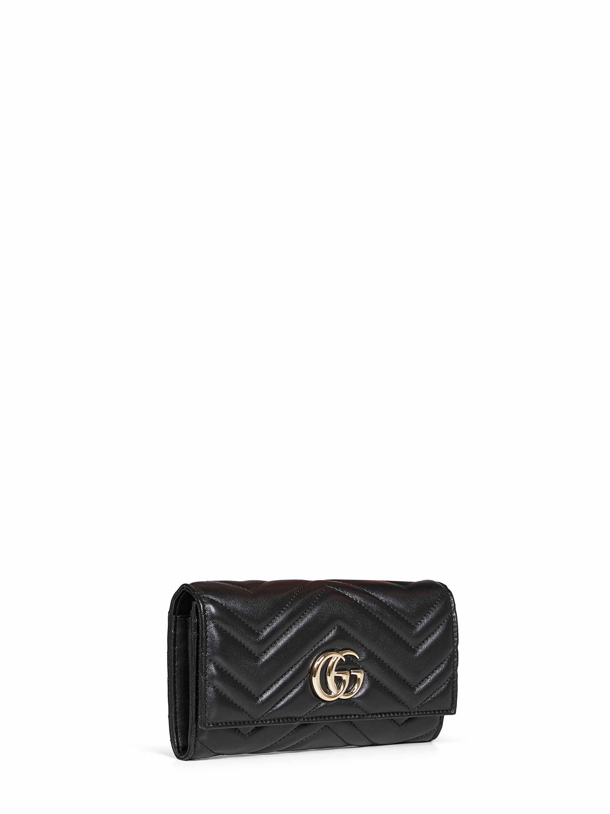 Gucci Women Black Leather Gg Marmont Continental Wallet<Br/>