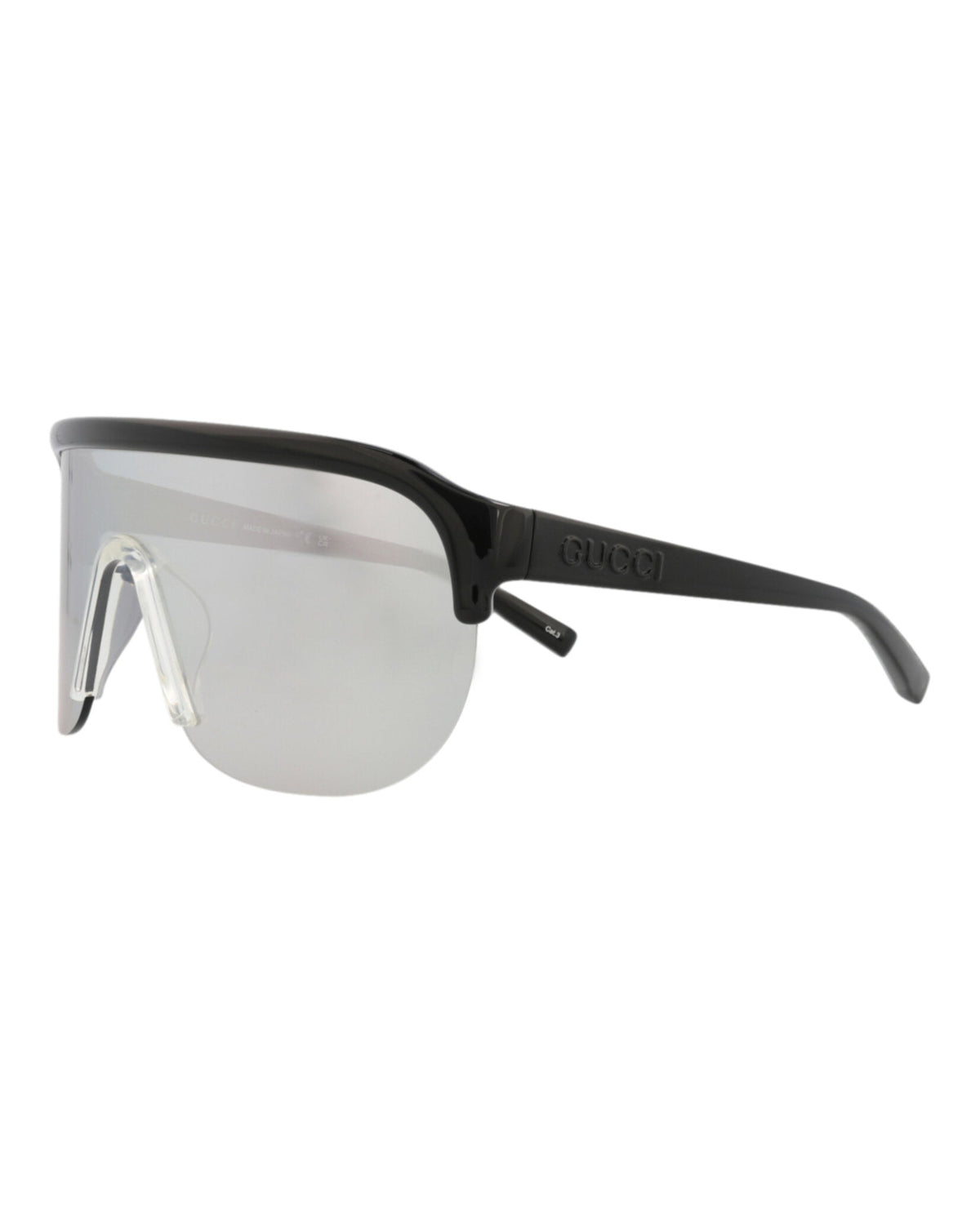 Gucci Mens Shield/Wrap Black Black Silver Fashion Designer Eyewear
