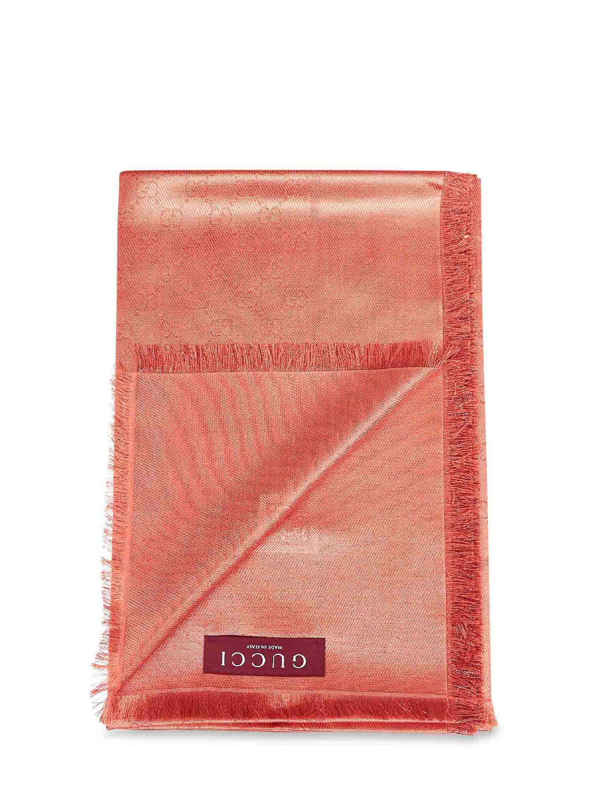 Gucci Women Orange Gg Lamé Wool And Silk Shawl<Br/>