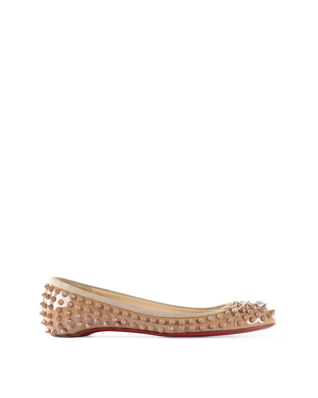 Christian Louboutin Beige Patent Leather Spikes Sonietta Ballet Flats