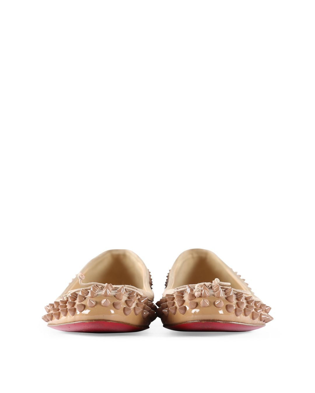 Christian Louboutin Beige Patent Leather Spikes Sonietta Ballet Flats