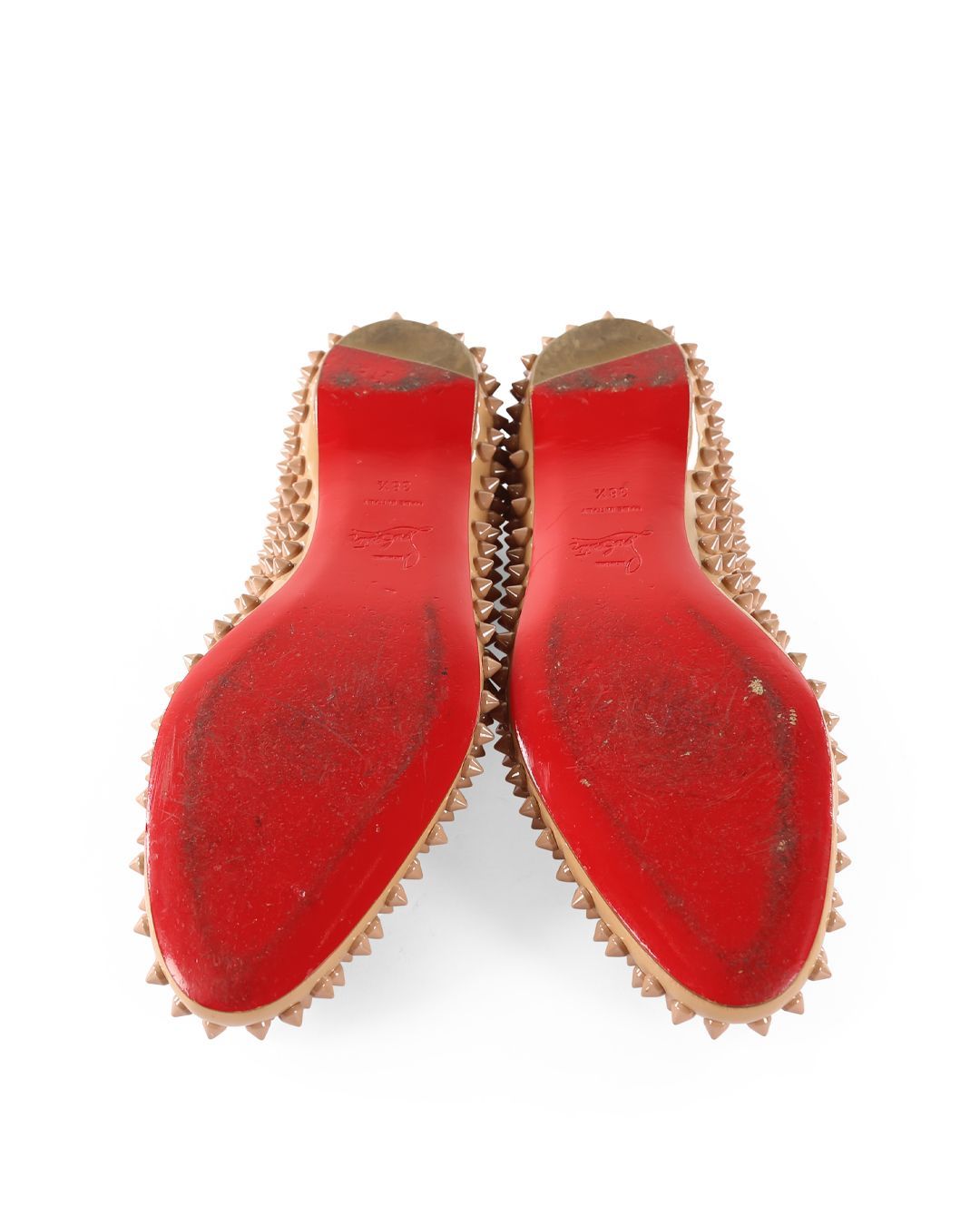 Christian Louboutin Beige Patent Leather Spikes Sonietta Ballet Flats