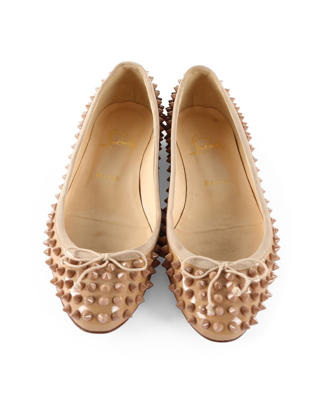 Christian Louboutin Beige Patent Leather Spikes Sonietta Ballet Flats